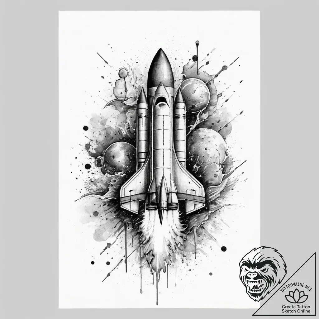Tattoo sketch space race rocket taking off, c... - tattoo sketch (№1759385094_0, 02.10.2025 06:04) — tattoovalue.net
