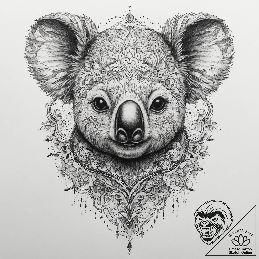 Tattoo sketch koala, tattoo line art, rough s... - tattoo sketch (№1759385889_0, 02.10.2025 06:18) — tattoovalue.net