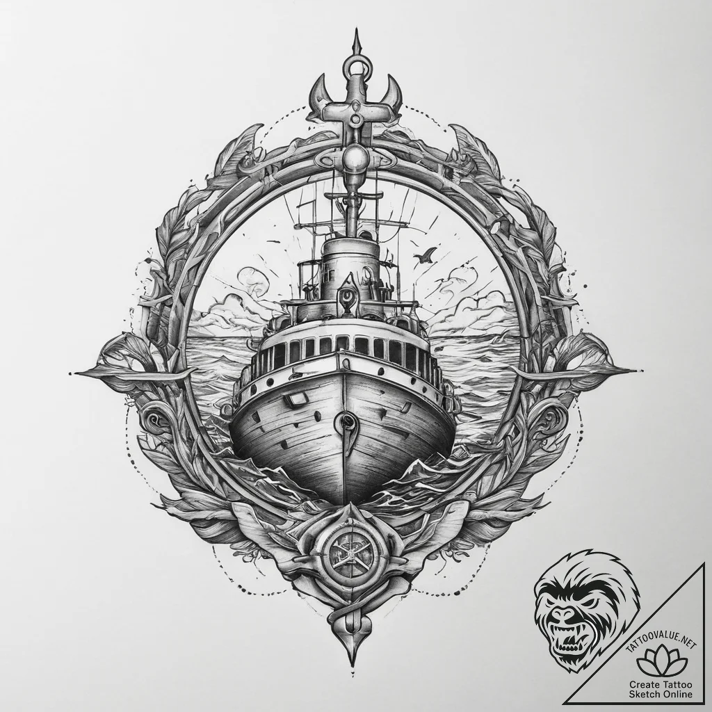 Tattoo sketch submarine patrol, ink illustrat... - tattoo sketch (№1759387276_0, 02.10.2025 06:41) — tattoovalue.net