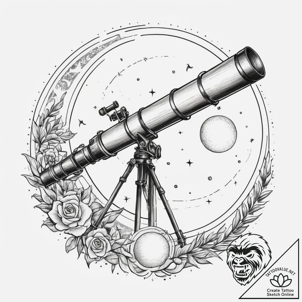 Tattoo sketch telescope with a moon, artistic... - tattoo sketch (№1759388471_0, 02.10.2025 07:01) — tattoovalue.net