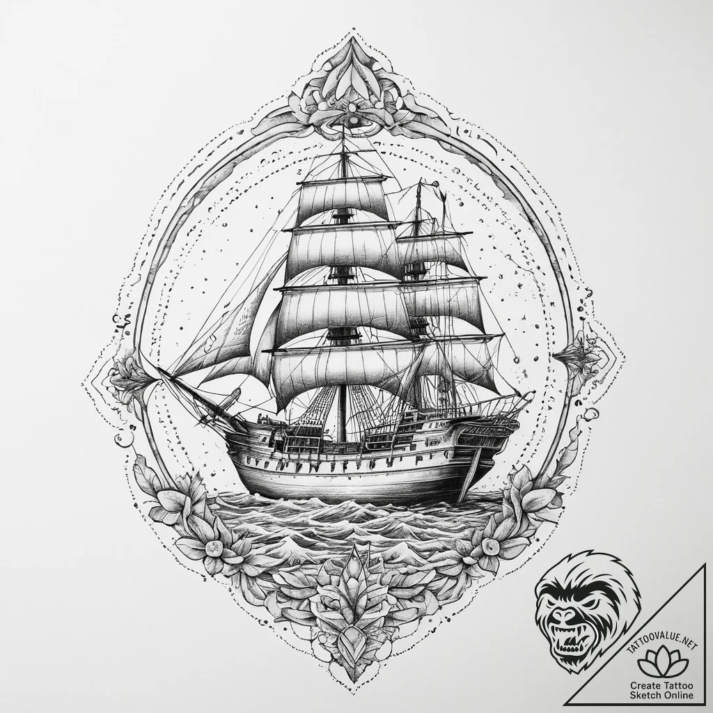Tattoo sketch ship, artistic tattoo sketch, s... - tattoo sketch (№1759388872_0, 02.10.2025 07:07) — tattoovalue.net