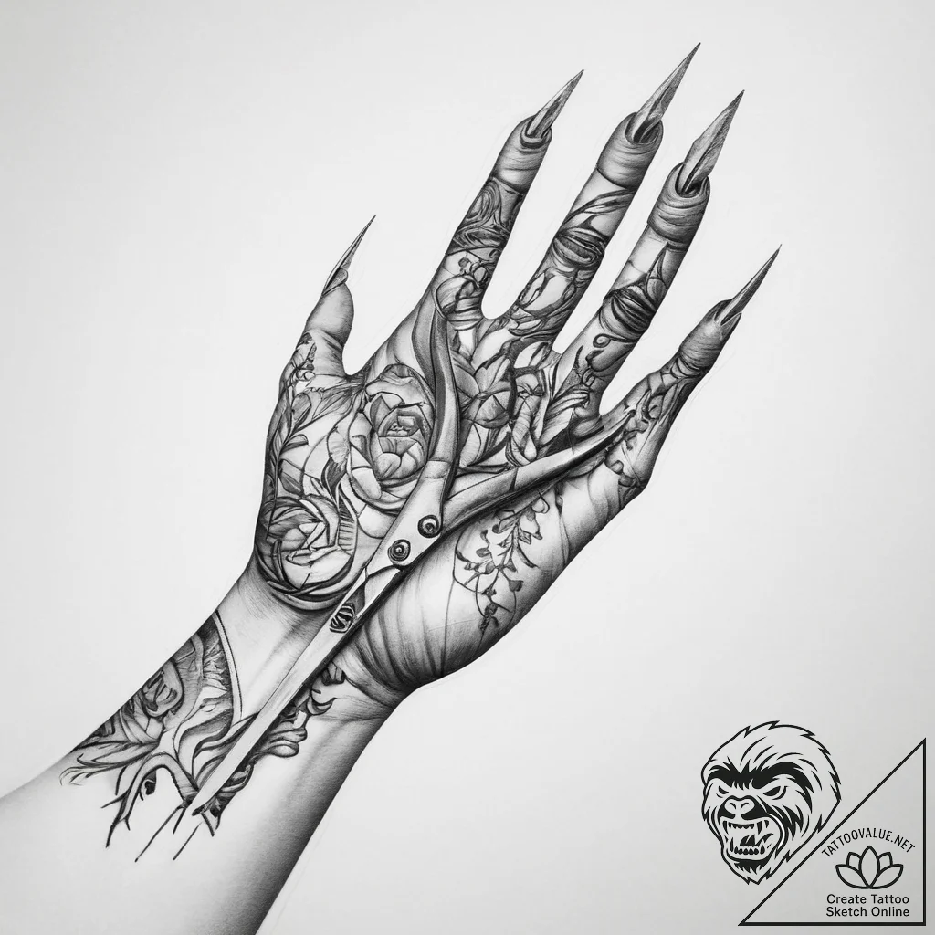 Tattoo sketch hands with a scissors - tattoo sketch (№1759390858_0, 02.10.2025 07:40) — tattoovalue.net