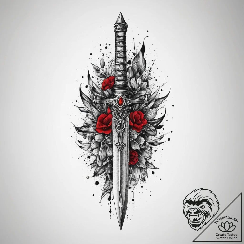 Tattoo sketch dagger, concept art for tattoo,... - tattoo sketch (№1759394036_0, 02.10.2025 08:33) — tattoovalue.net