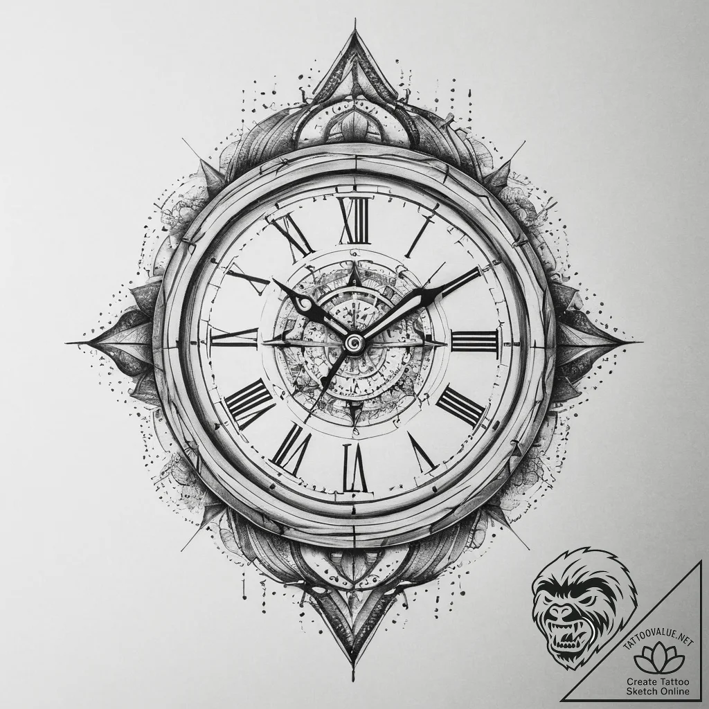 Tattoo sketch watch with a clock, concept art... - tattoo sketch (№1759399749_0, 02.10.2025 10:09) — tattoovalue.net