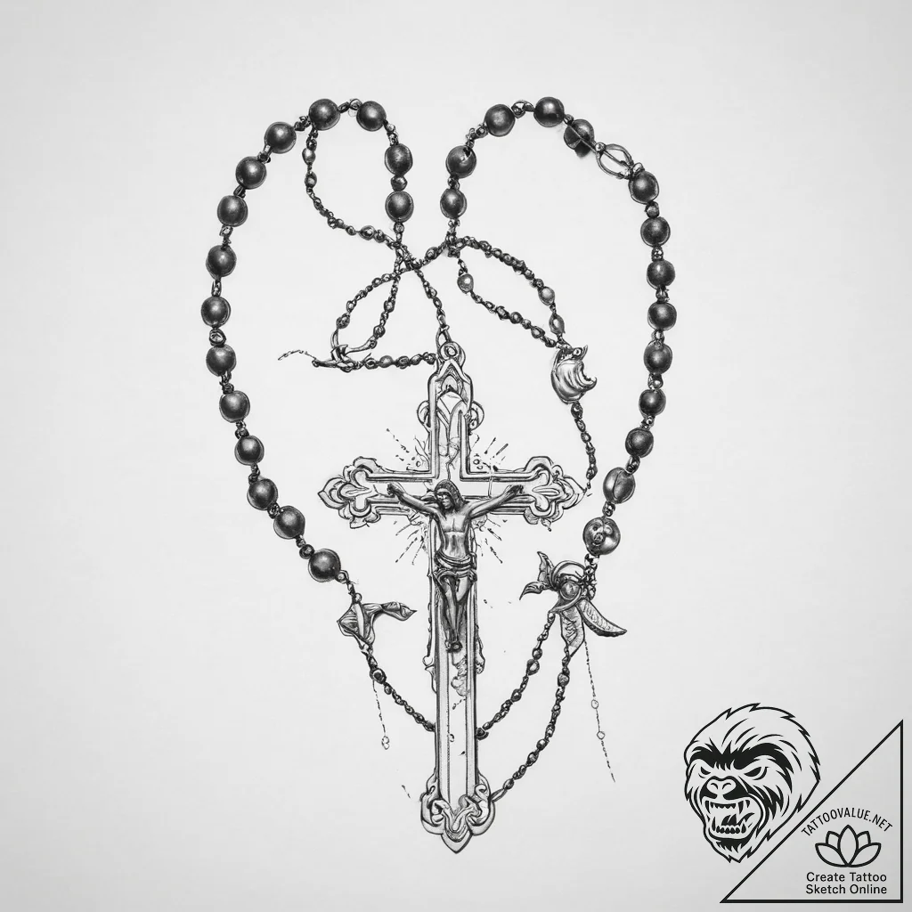 Tattoo sketch rosary beads with a cross - tattoo sketch (№1759399945_0, 02.10.2025 10:12) — tattoovalue.net
