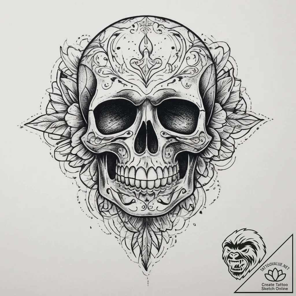 Tattoo sketch череп со шрифтом, concept art f... - tattoo sketch (№1759400542_0, 02.10.2025 10:22) — tattoovalue.net
