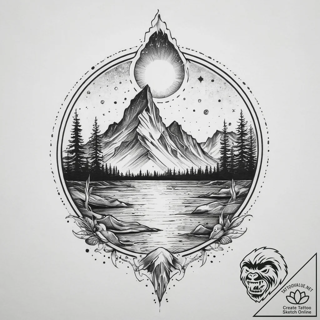 Tattoo sketch northern lights, artistic tatto... - tattoo sketch (№1759403324_0, 02.10.2025 11:08) — tattoovalue.net