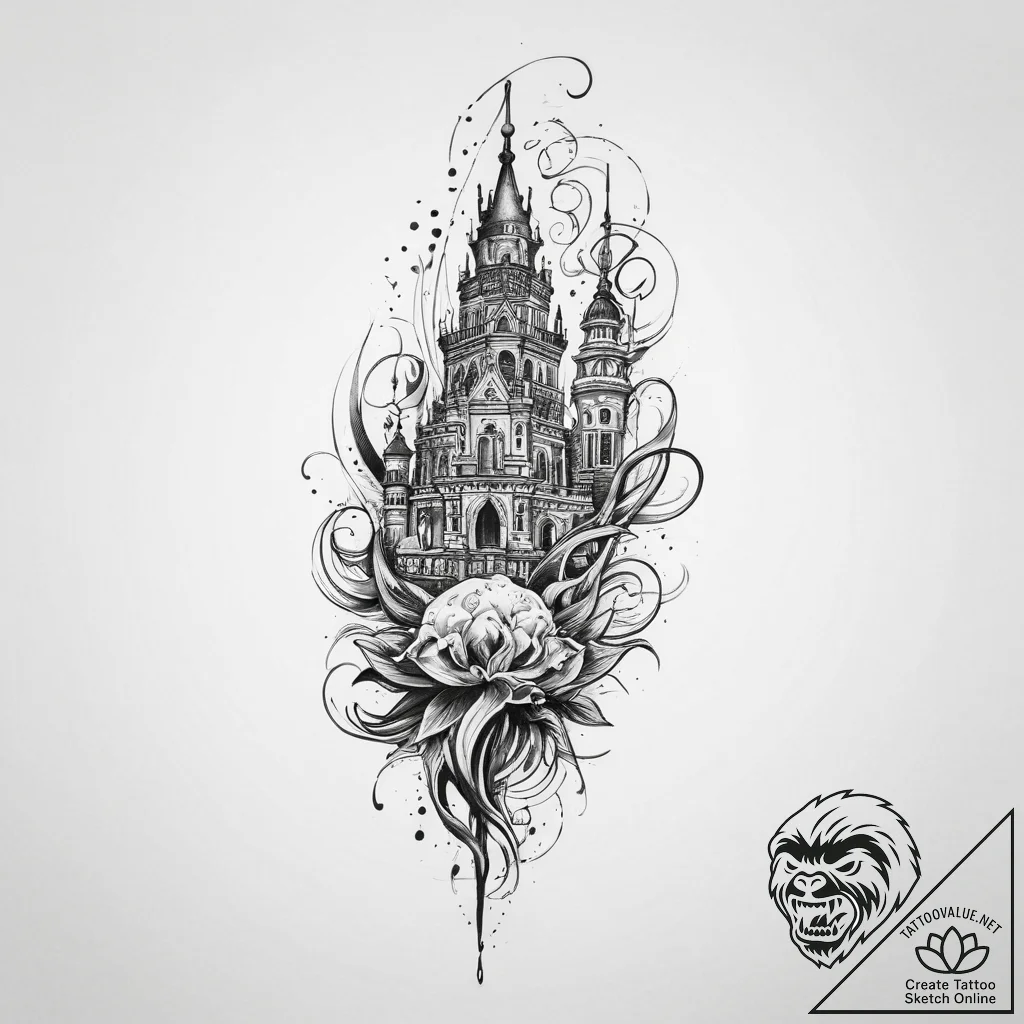 Tattoo sketch graphic город, artistic tattoo... - tattoo sketch (№1759407119_0, 02.10.2025 12:11) — tattoovalue.net