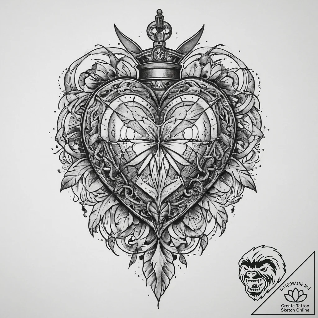 Tattoo sketch heart, tattoo line art, old sch... - tattoo sketch (№1759408511_0, 02.10.2025 12:35) — tattoovalue.net