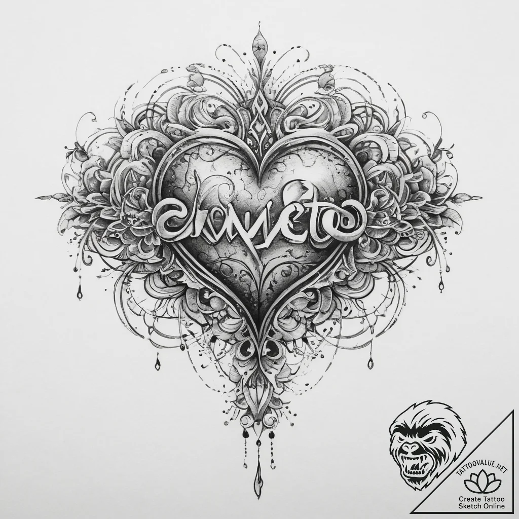 Tattoo sketch heartbeat with a word, ink illu... - tattoo sketch (№1759410210_0, 02.10.2025 13:03) — tattoovalue.net