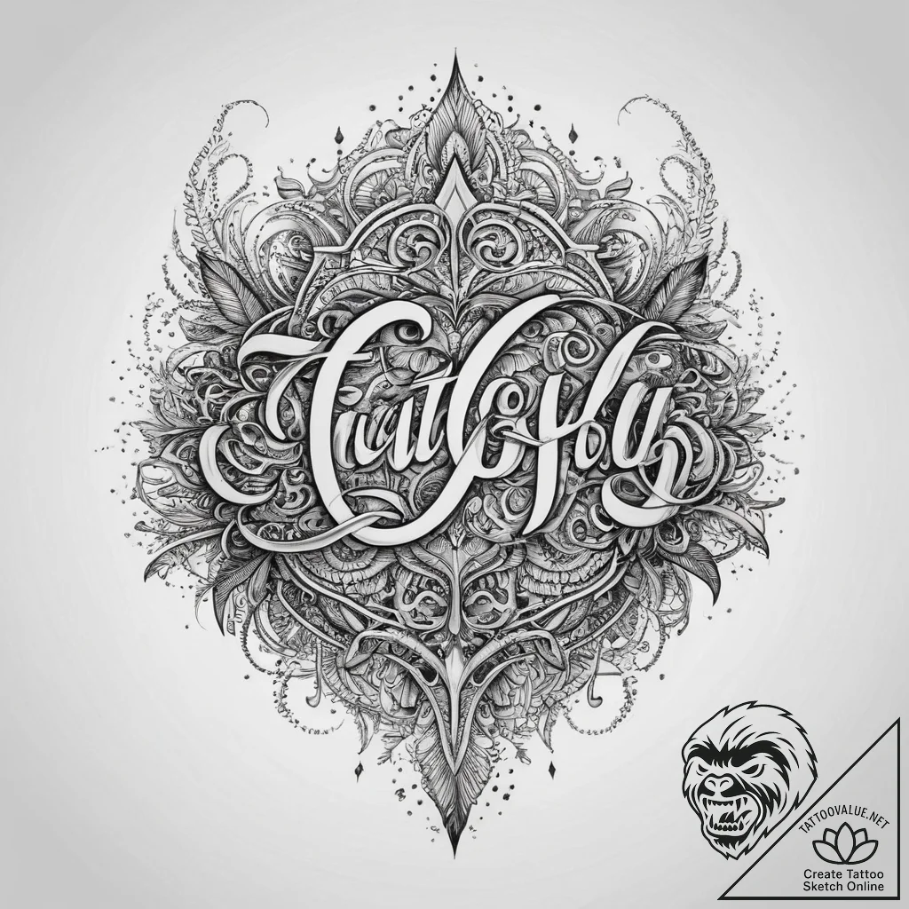 Tattoo sketch calligraphy a quill writing a n... - tattoo sketch (№1759412583_0, 02.10.2025 13:43) — tattoovalue.net
