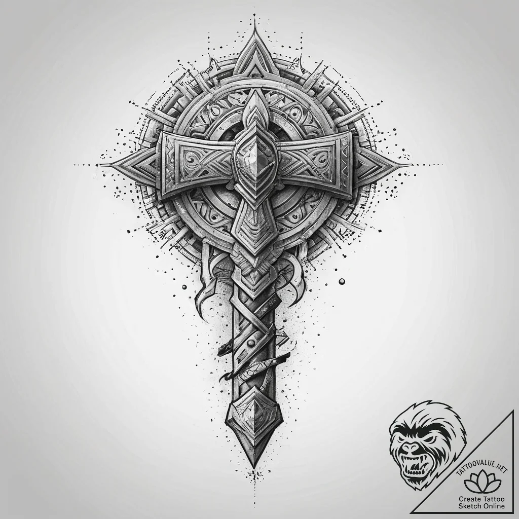 Tattoo sketch mjolnir with lightning, artisti... - tattoo sketch (№1759415166_0, 02.10.2025 14:26) — tattoovalue.net