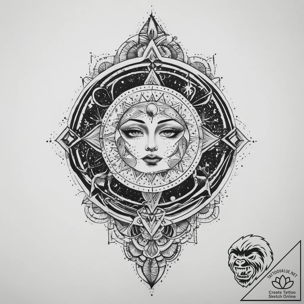 Tattoo sketch cosmic scene, tattoo flash shee... - tattoo sketch (№1759415363_0, 02.10.2025 14:29) — tattoovalue.net