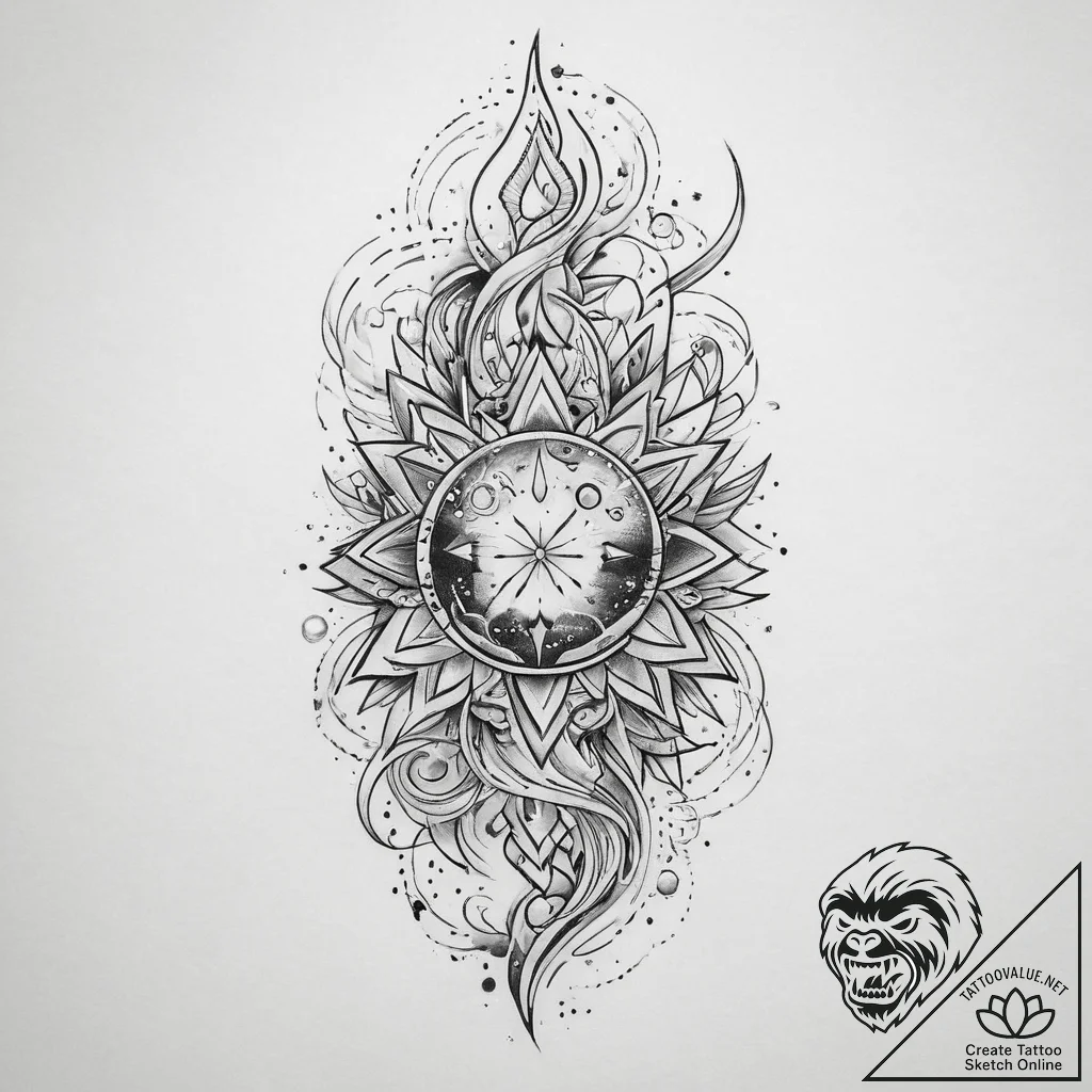 Tattoo sketch cosmic creation, tattoo line ar... - tattoo sketch (№1759415560_0, 02.10.2025 14:32) — tattoovalue.net