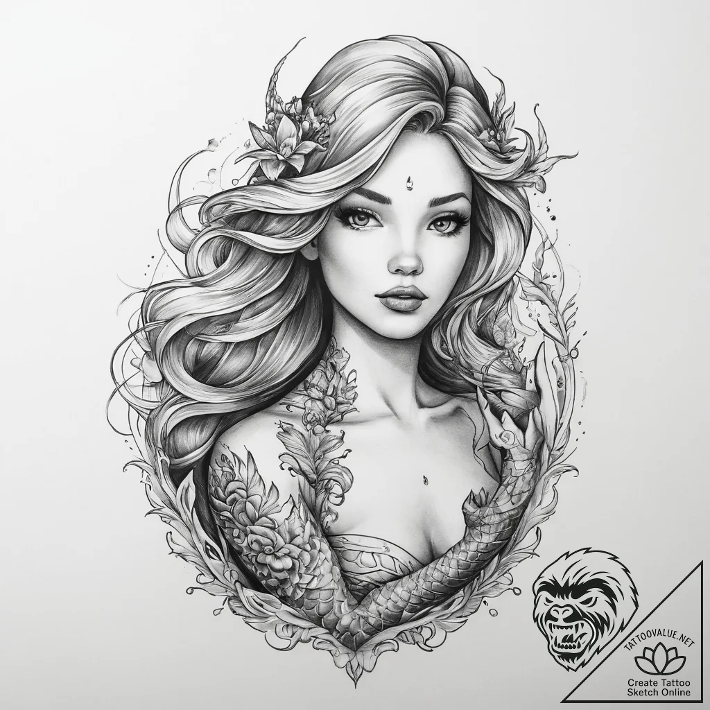 Tattoo sketch mermaid - tattoo sketch (№1759416740_0, 02.10.2025 14:52) — tattoovalue.net