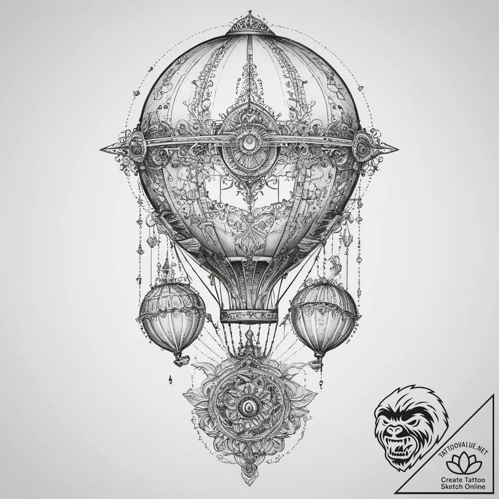 Tattoo sketch steampunk hot air balloon, tatt... - tattoo sketch (№1759420292_0, 02.10.2025 15:51) — tattoovalue.net