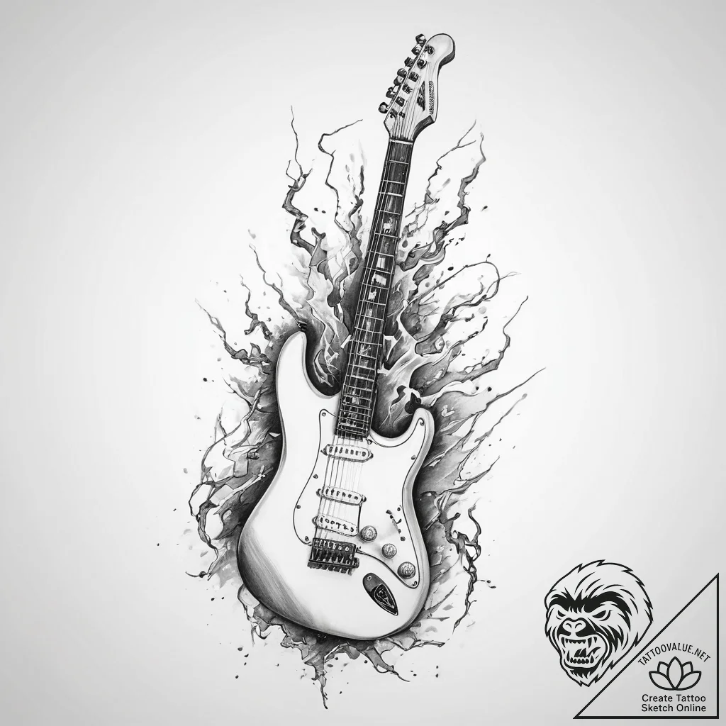 Tattoo sketch playing an instrument electric... - tattoo sketch (№1759420488_0, 02.10.2025 15:54) — tattoovalue.net