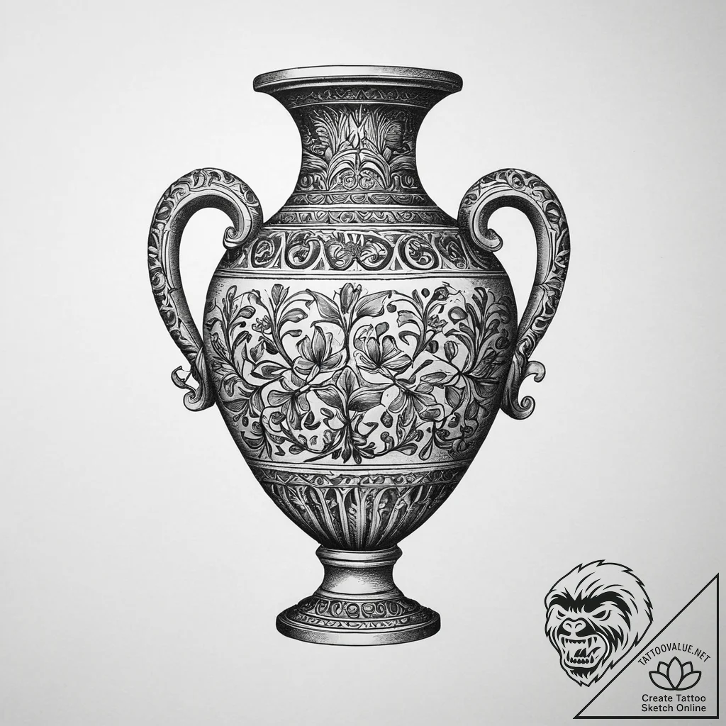 Tattoo sketch greek amphora with a floral pat... - tattoo sketch (№1759421090_0, 02.10.2025 16:04) — tattoovalue.net