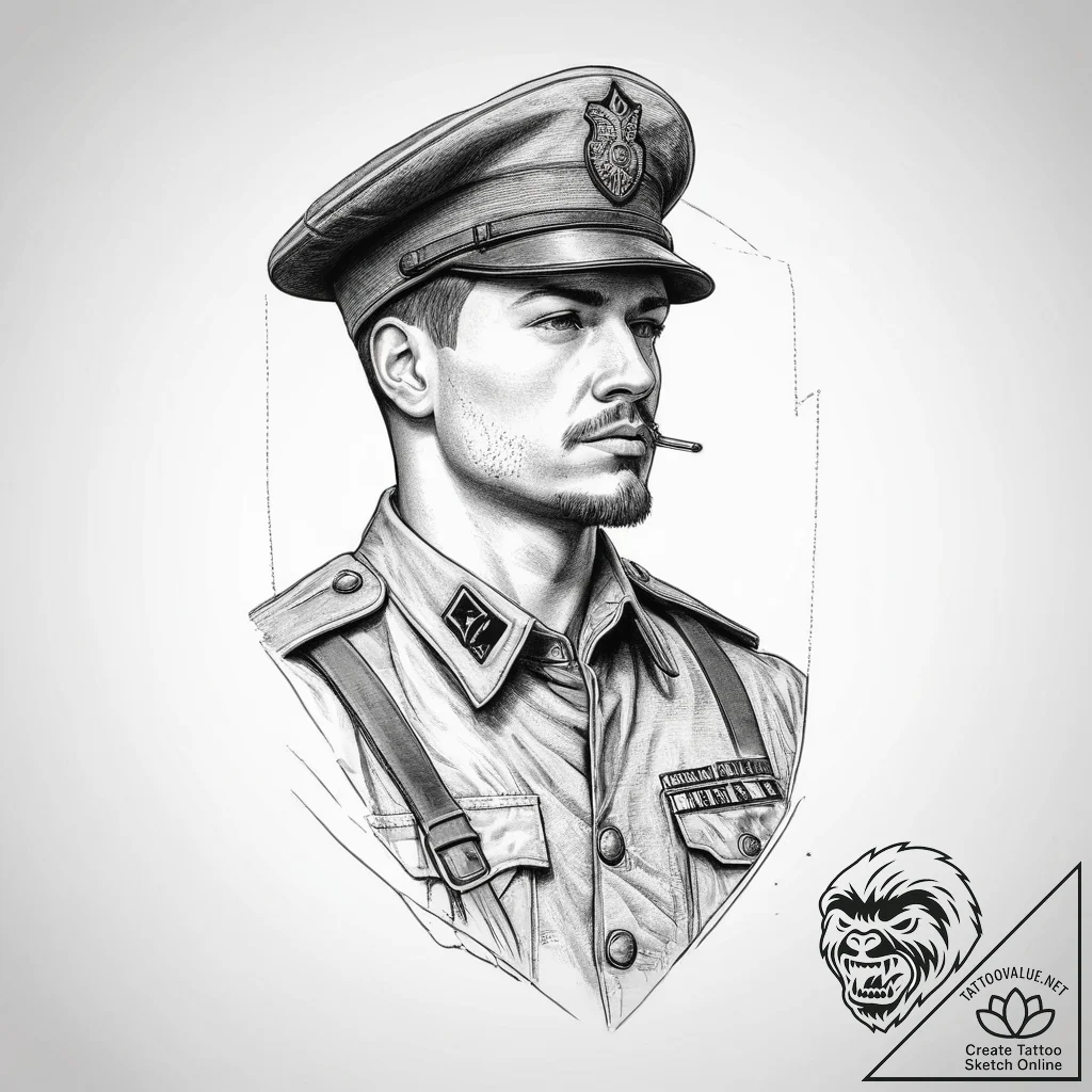 Tattoo sketch soldier with a document, tattoo... - tattoo sketch (№1759421681_0, 02.10.2025 16:14) — tattoovalue.net