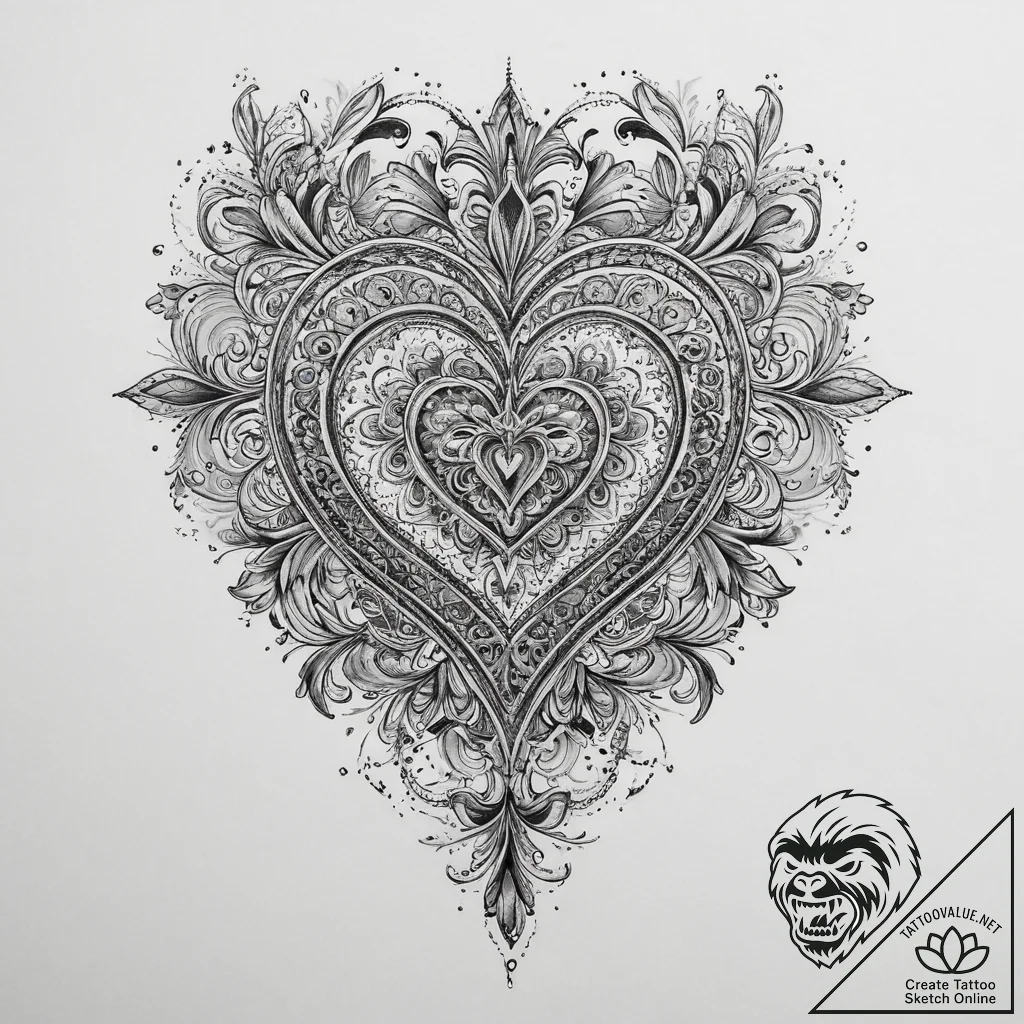 Tattoo sketch heart, artistic tattoo sketch,... - tattoo sketch (№1759423849_0, 02.10.2025 16:50) — tattoovalue.net