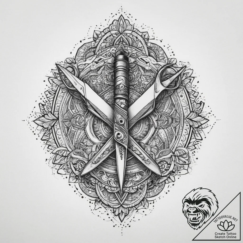 Tattoo sketch scissors with a quote, tattoo d... - tattoo sketch (№1759424440_0, 02.10.2025 17:00) — tattoovalue.net
