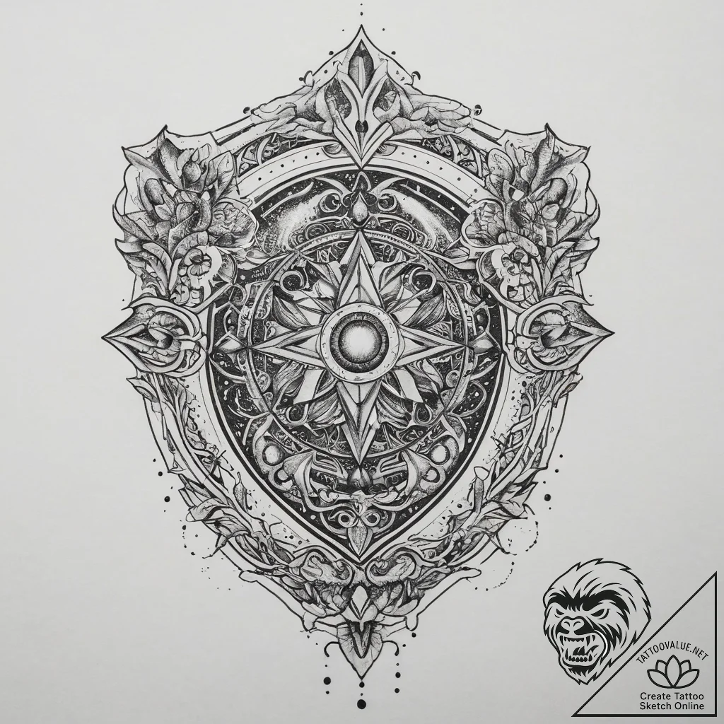 Tattoo sketch cosmic shield, artistic tattoo... - tattoo sketch (№1759428987_0, 02.10.2025 18:16) — tattoovalue.net