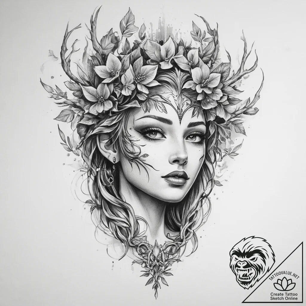 Tattoo sketch dryad tattoo - tattoo sketch (№1759429391_0, 02.10.2025 18:23) — tattoovalue.net