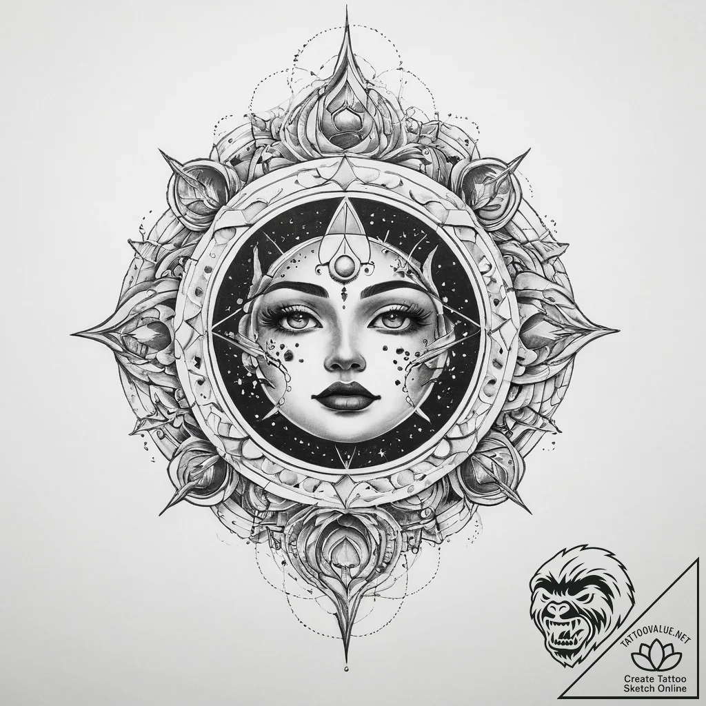 Tattoo sketch cosmic realm - tattoo sketch (№1759429589_0, 02.10.2025 18:26) — tattoovalue.net