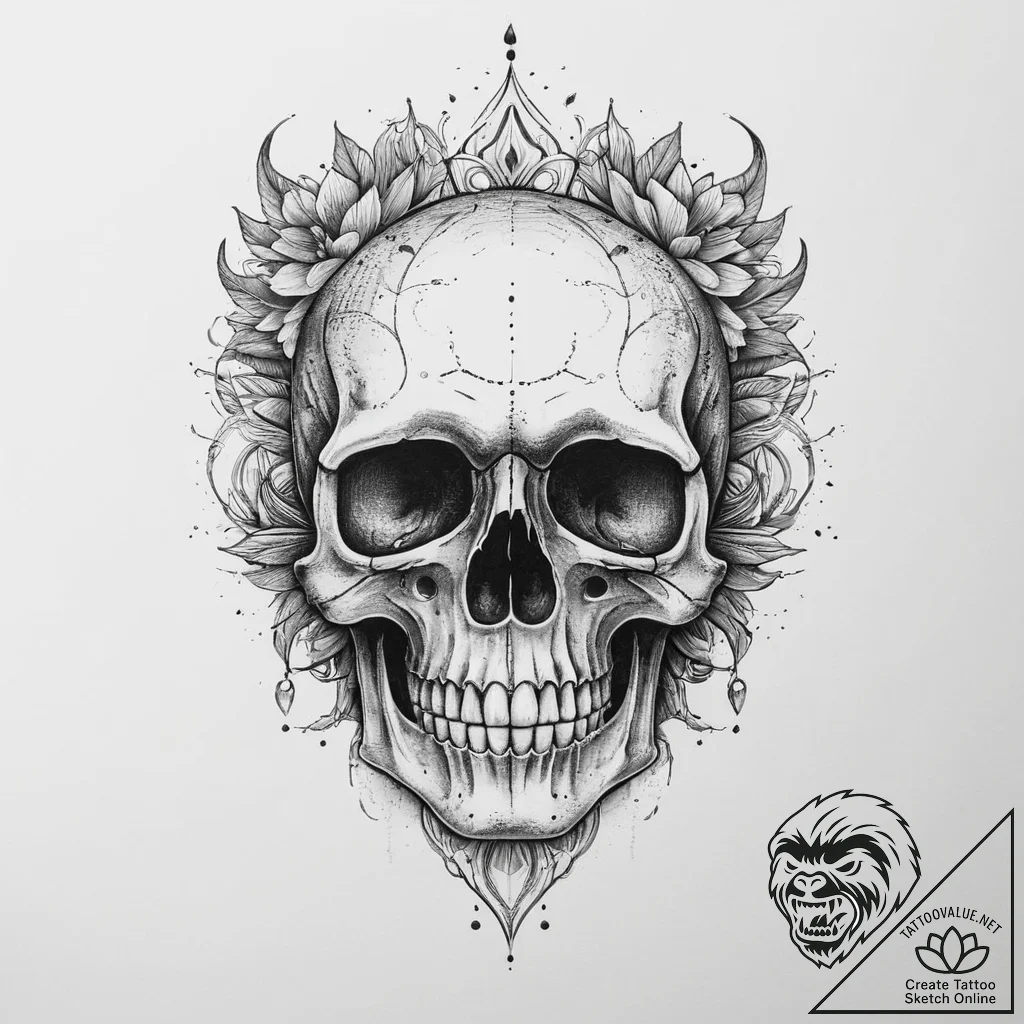 Tattoo sketch череп с водой, tattoo line art,... - tattoo sketch (№1759430382_0, 02.10.2025 18:39) — tattoovalue.net