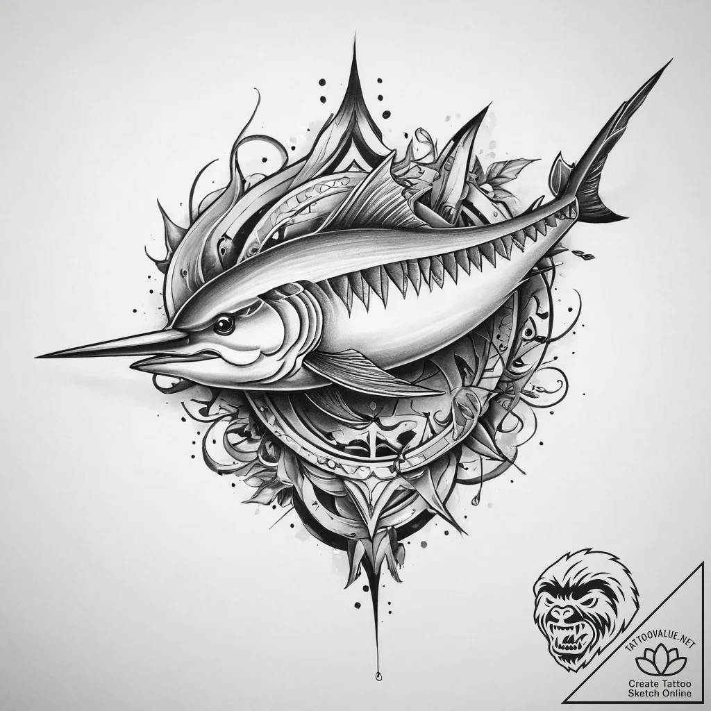 Tattoo sketch marlin, tattoo drawing outline,... - tattoo sketch (№1759430973_0, 02.10.2025 18:49) — tattoovalue.net