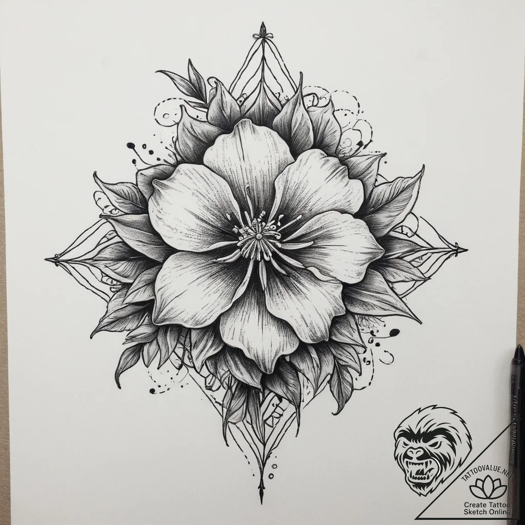 Tattoo sketch columbine flower, artistic tatt... - tattoo sketch (№1759431964_0, 02.10.2025 19:06) — tattoovalue.net