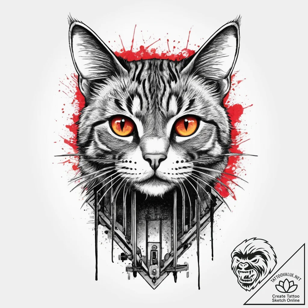 Tattoo sketch cat behind prison bars, tattoo... - tattoo sketch (№1759433940_0, 02.10.2025 19:39) — tattoovalue.net