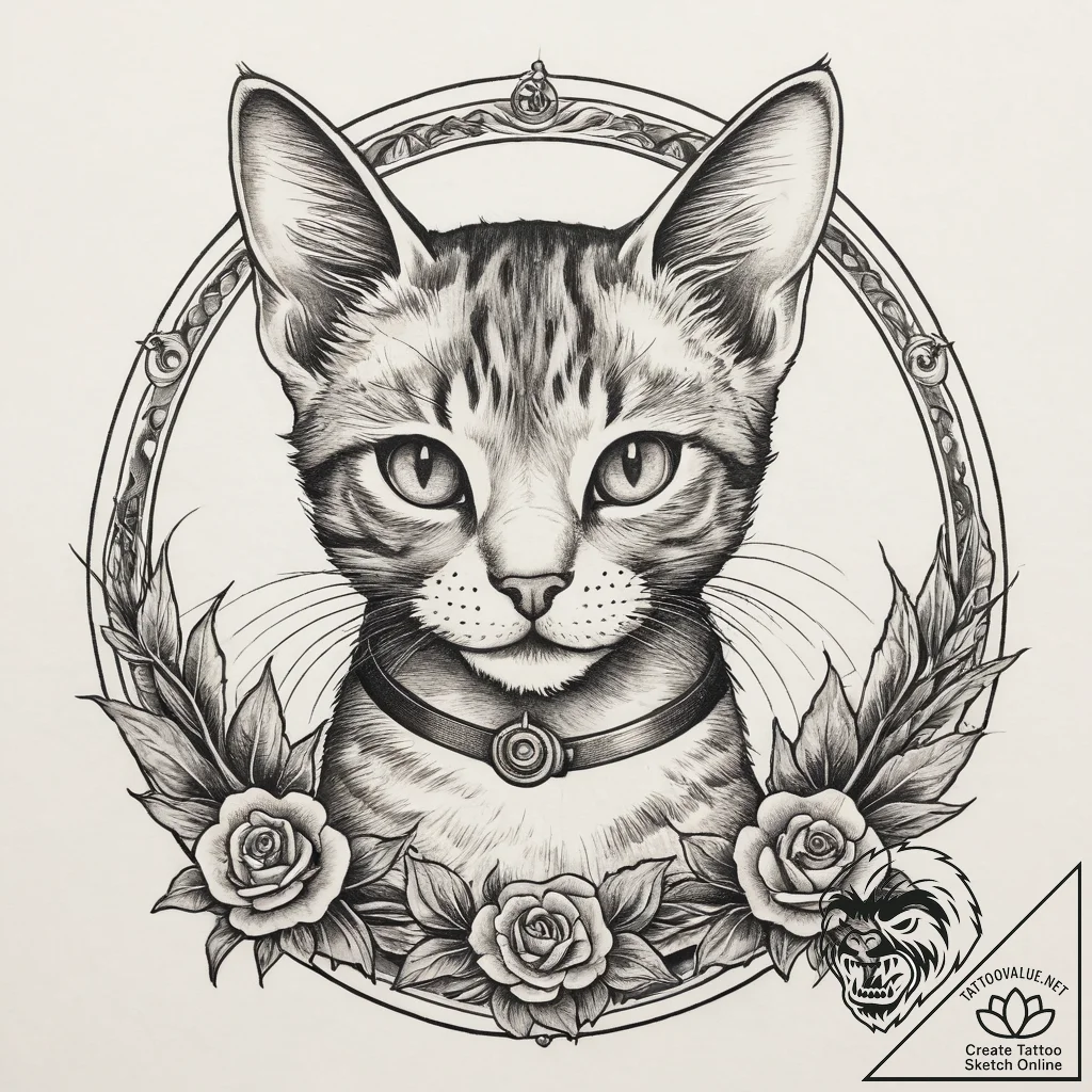 Tattoo sketch playful kitten, tattoo line art... - tattoo sketch (№1759434725_0, 02.10.2025 19:52) — tattoovalue.net