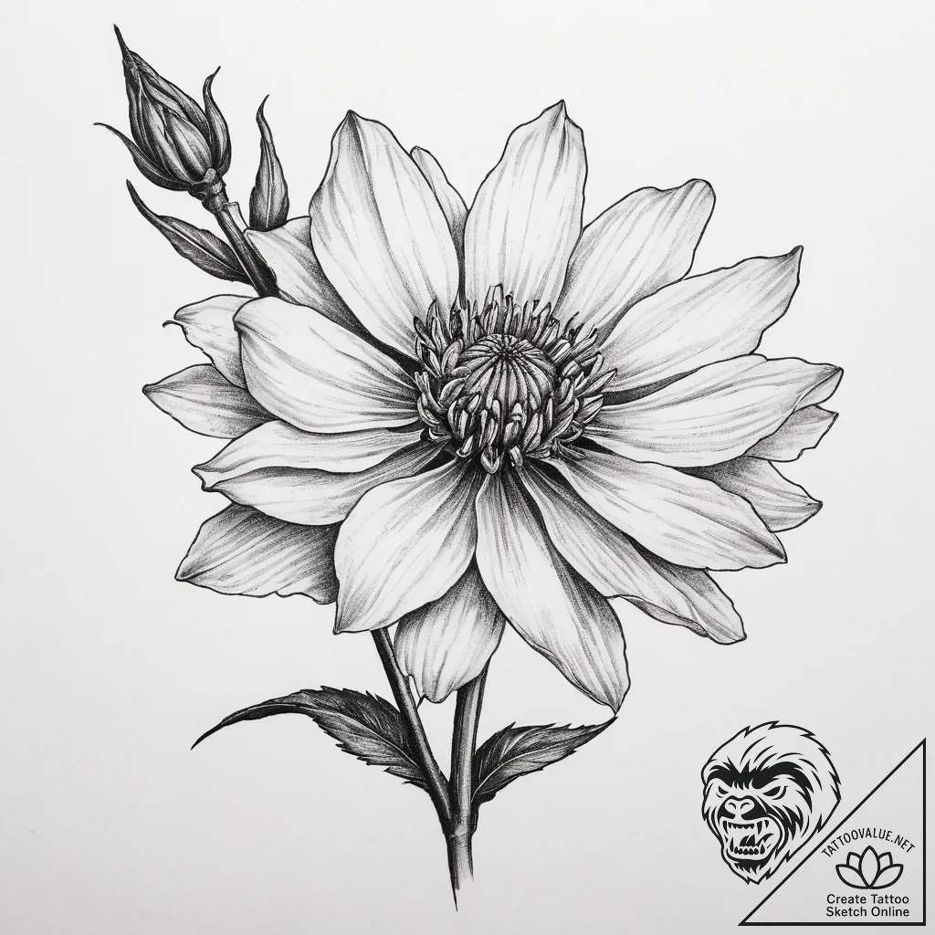 Tattoo sketch coreopsis, artistic tattoo sket... - tattoo sketch (№1759435512_0, 02.10.2025 20:05) — tattoovalue.net