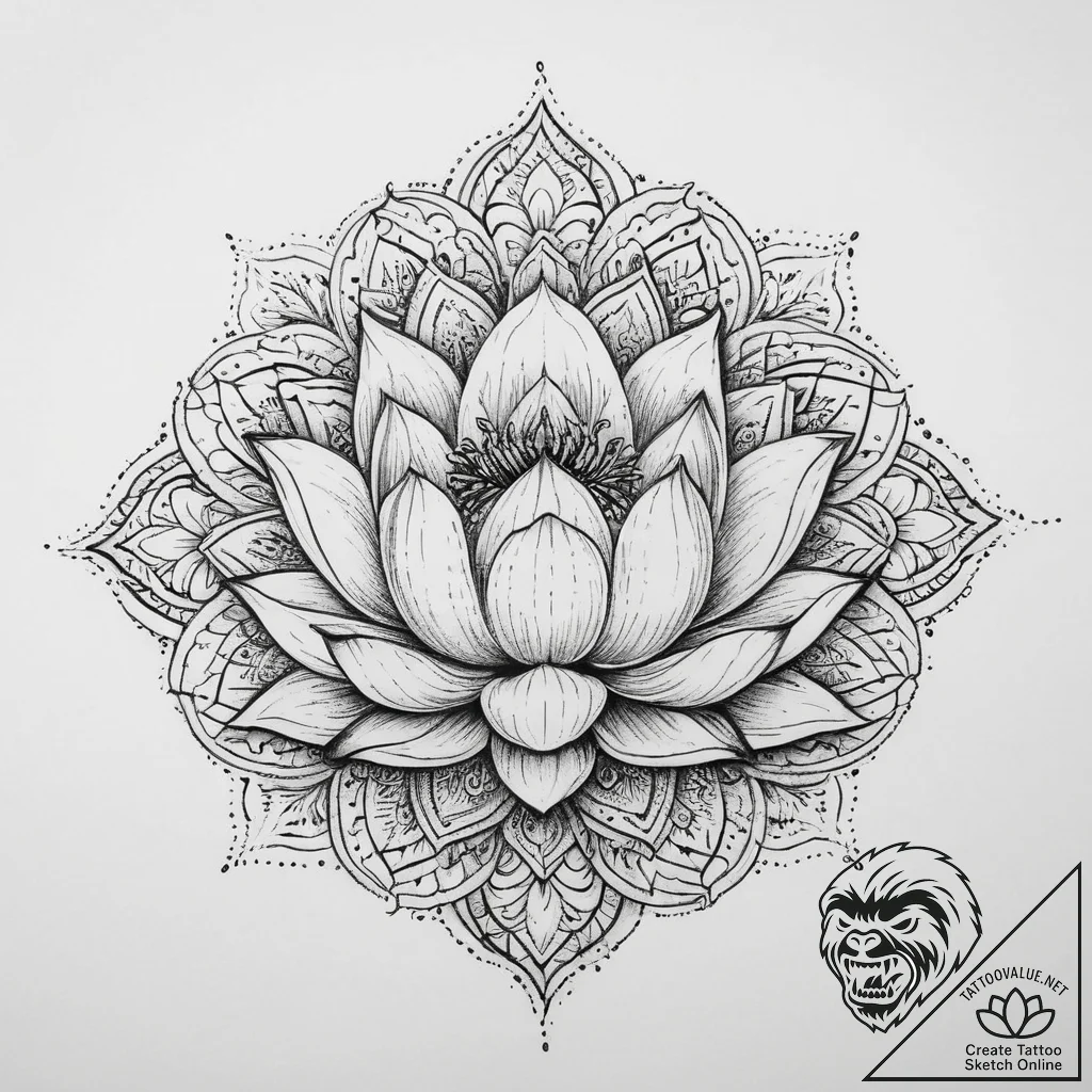 Tattoo sketch mandala with lotus, tattoo draw... - tattoo sketch (№1759437474_0, 02.10.2025 20:37) — tattoovalue.net
