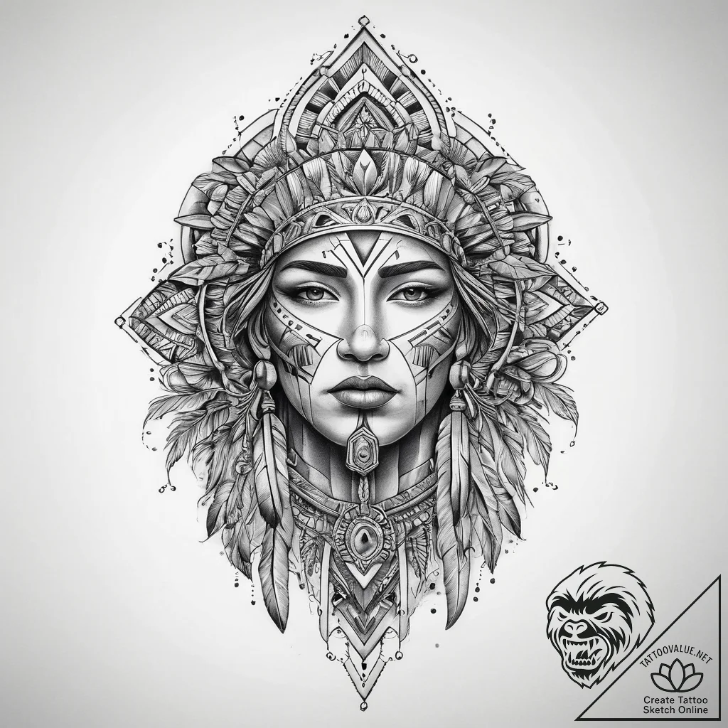 Tattoo sketch native american geometric patte... - tattoo sketch (№1759437869_0, 02.10.2025 20:44) — tattoovalue.net