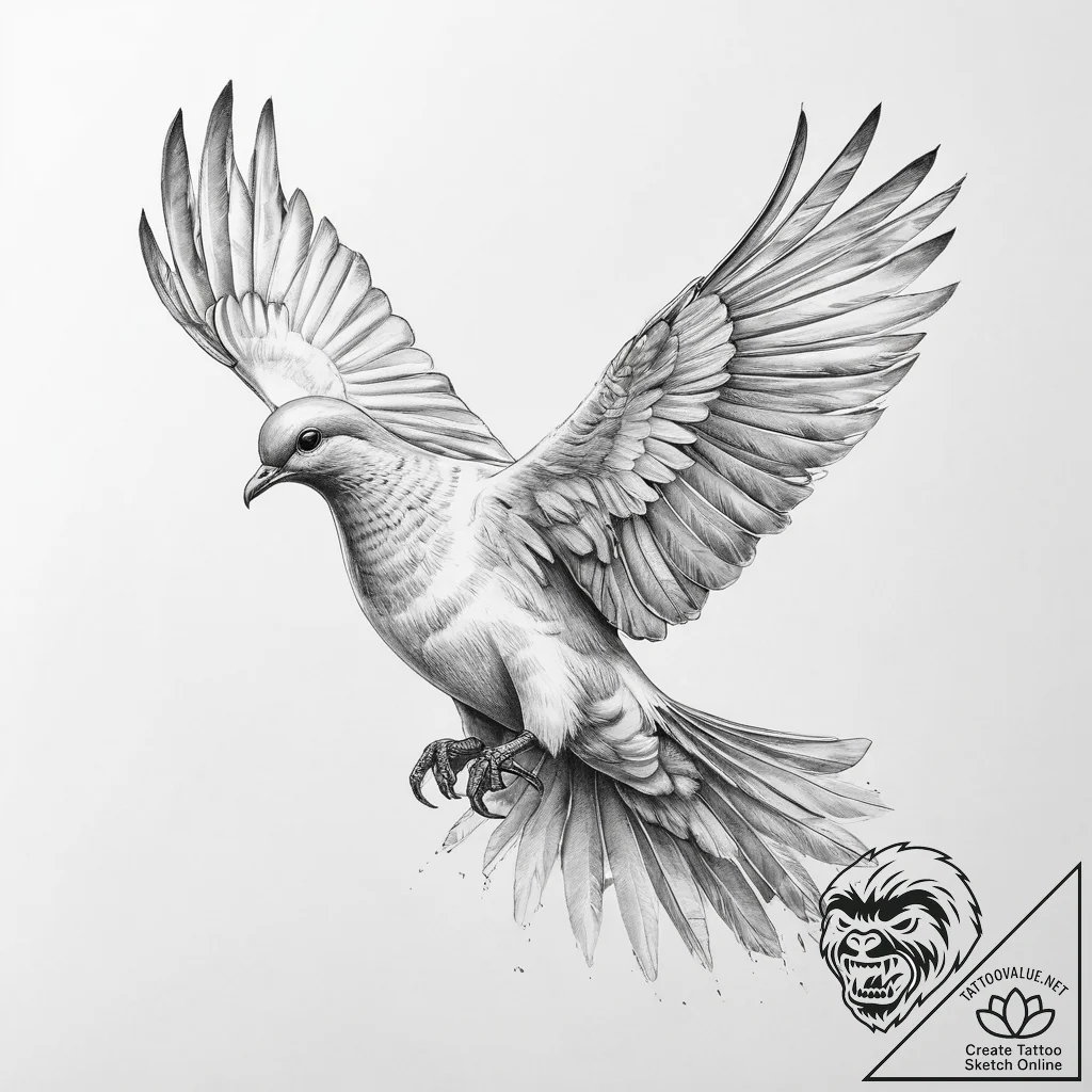 Tattoo sketch white-winged dove - tattoo sketch (№1759439442_0, 02.10.2025 21:10) — tattoovalue.net