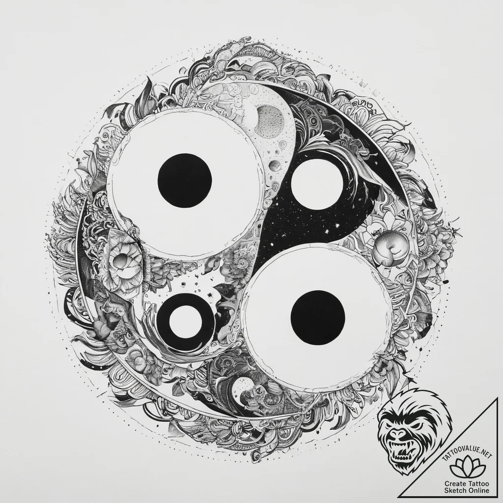 Tattoo sketch moon and sun yin yang, ink illu... - tattoo sketch (№1759441594_0, 02.10.2025 21:46) — tattoovalue.net