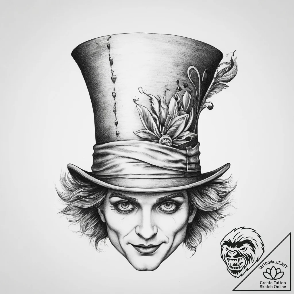 Tattoo sketch the mad hatter hat - tattoo sketch (№1759442768_0, 02.10.2025 22:06) — tattoovalue.net