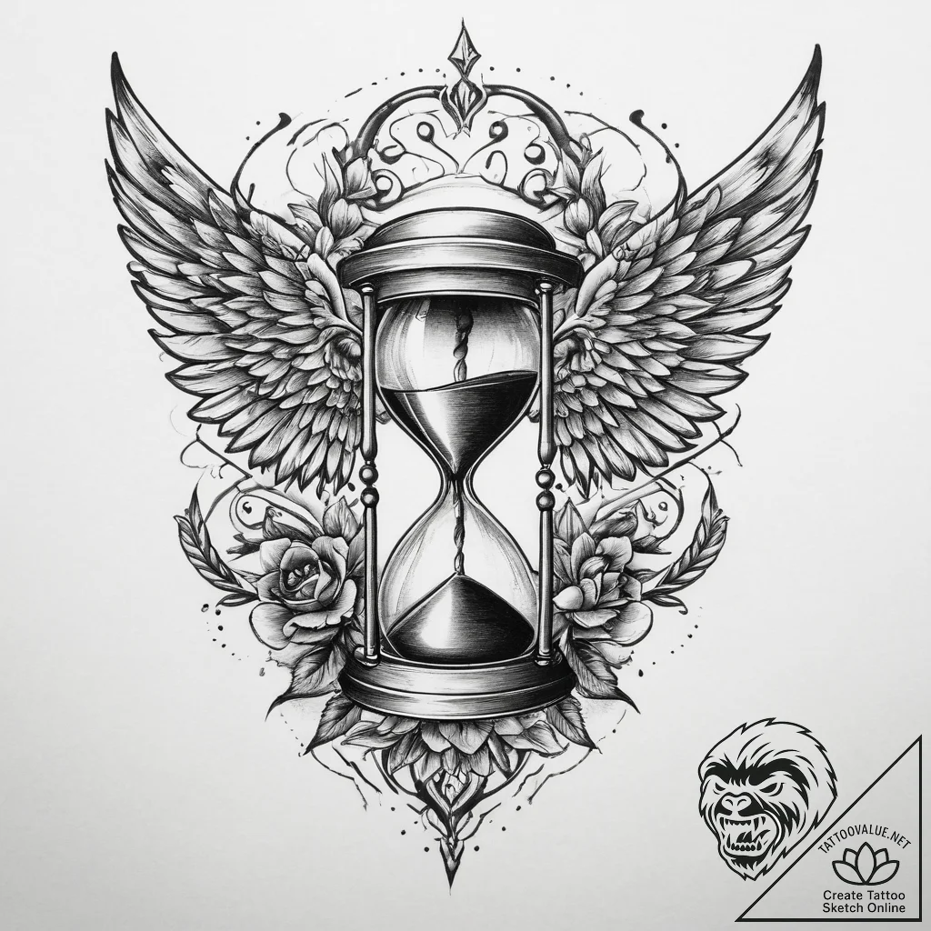 Tattoo sketch hourglass with wings, tattoo fl... - tattoo sketch (№1759443747_0, 02.10.2025 22:22) — tattoovalue.net