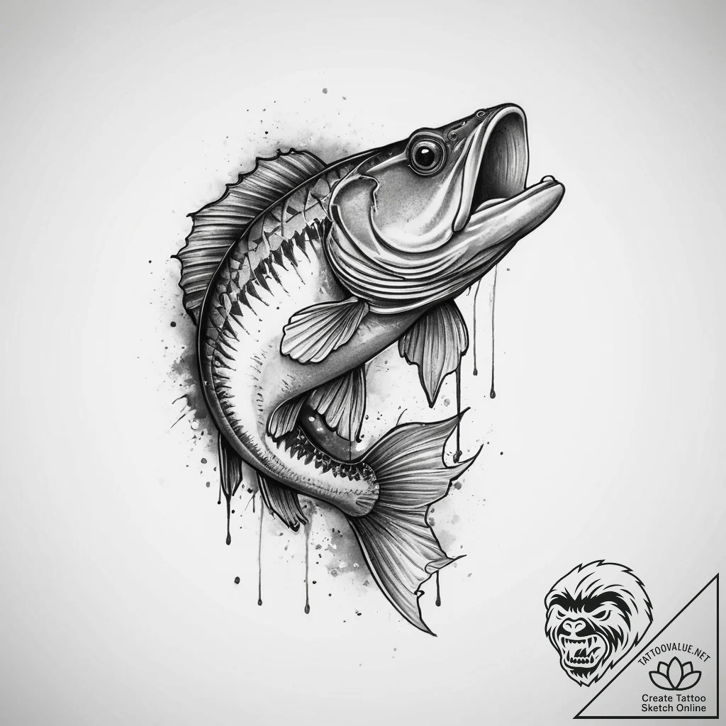 Tattoo sketch puns a bass that says "i'm a ba... - tattoo sketch (№1759444334_0, 02.10.2025 22:32) — tattoovalue.net