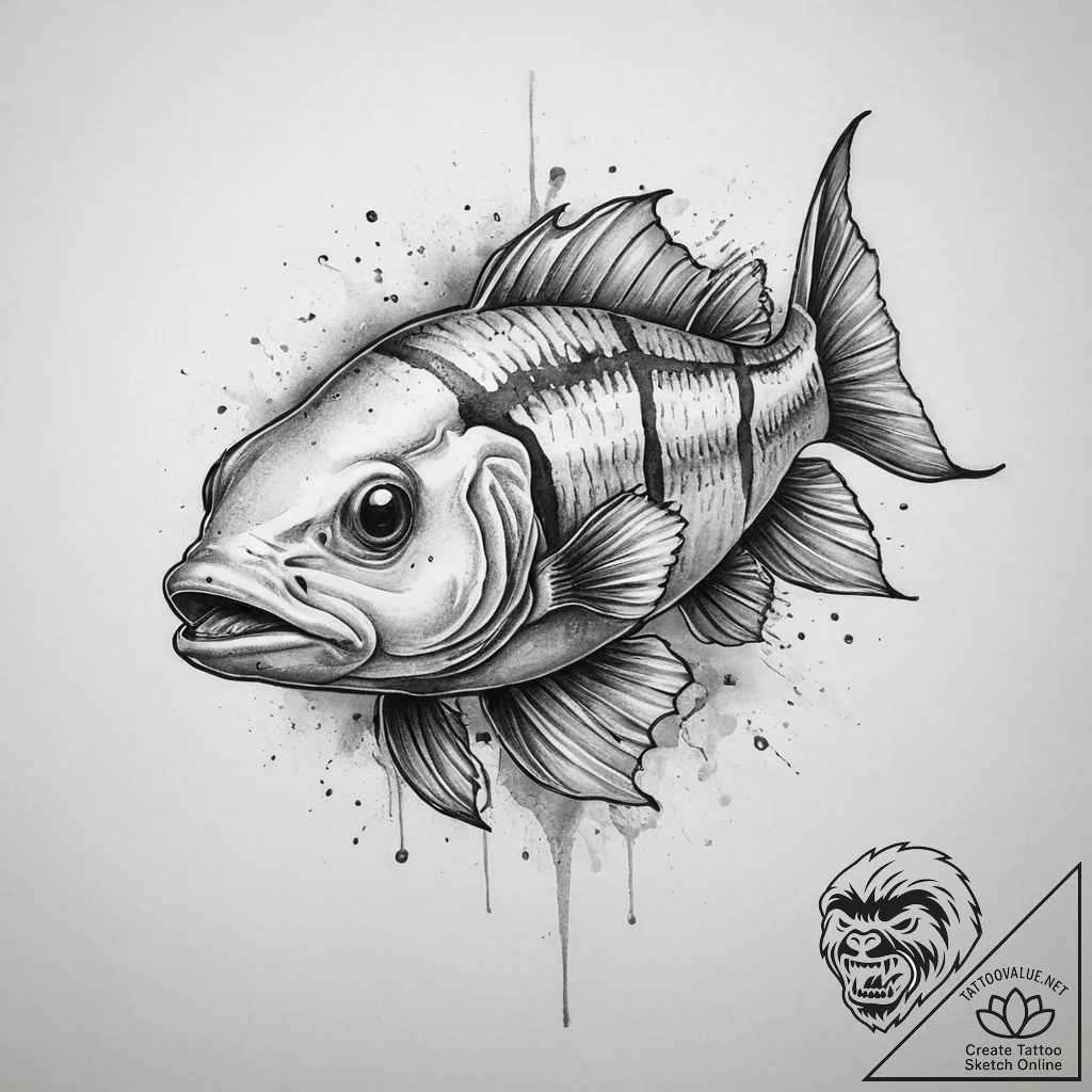 Tattoo sketch clown loach, ink illustration f... - tattoo sketch (№1759444529_0, 02.10.2025 22:35) — tattoovalue.net