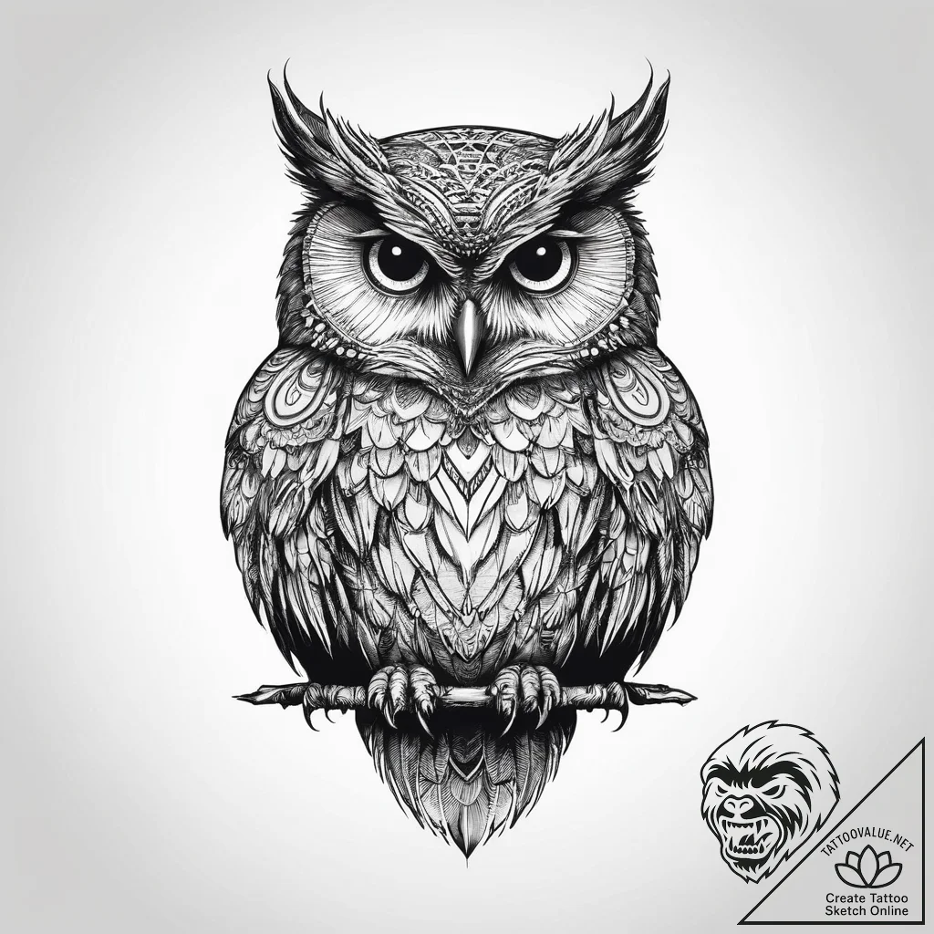 Tattoo sketch blackwork силуэт совы - tattoo sketch (№1759444725_0, 02.10.2025 22:38) — tattoovalue.net