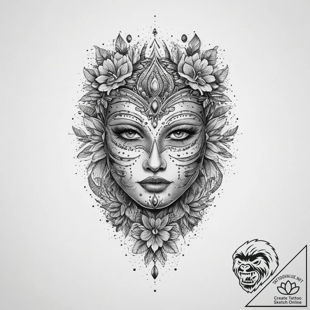 Tattoo sketch mask, tattoo flash sheet design... - tattoo sketch (№1759445511_0, 02.10.2025 22:51) — tattoovalue.net