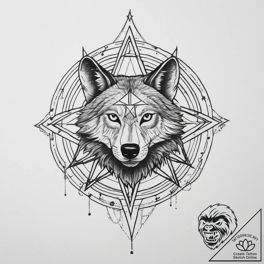 Tattoo sketch pentagram with a wolf, artistic... - tattoo sketch (№1759445903_0, 02.10.2025 22:58) — tattoovalue.net
