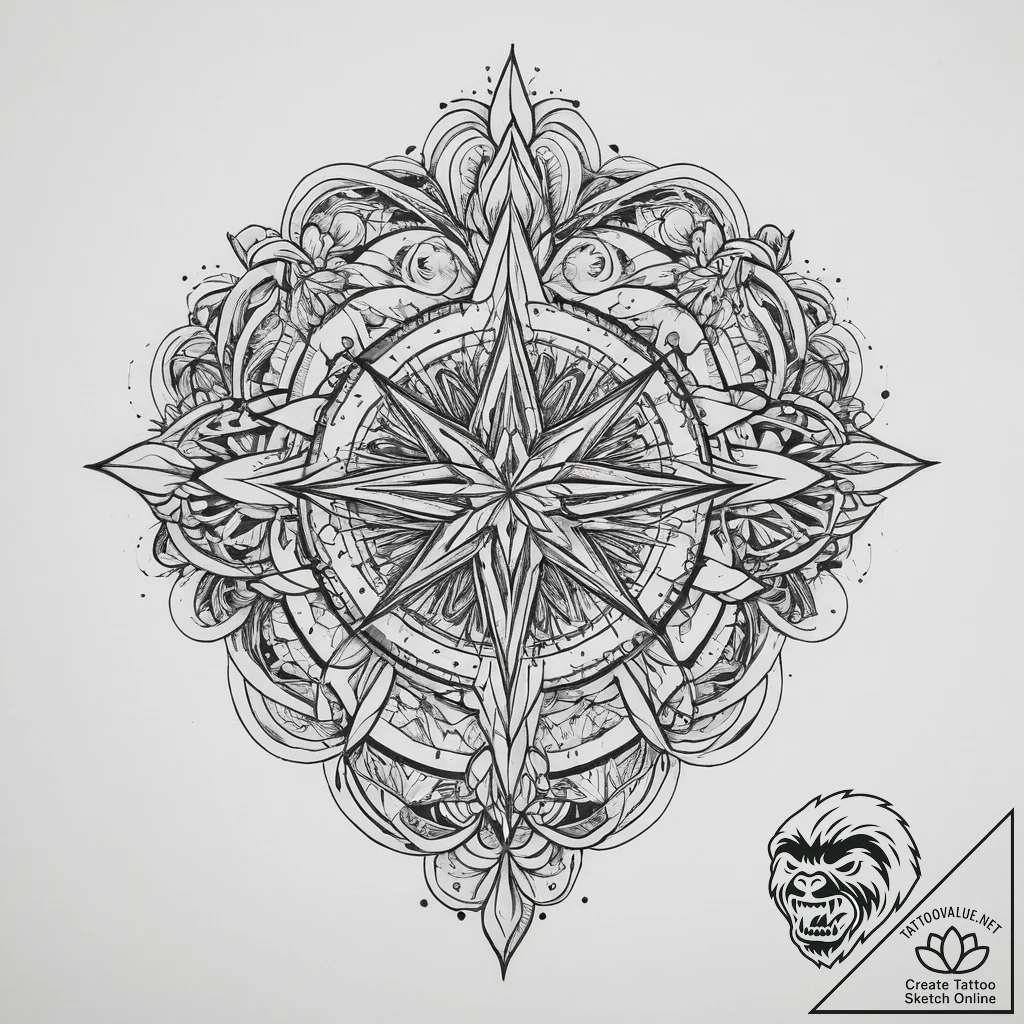 Tattoo sketch ladinets (star of lada) with a... - tattoo sketch (№1759446295_0, 02.10.2025 23:04) — tattoovalue.net