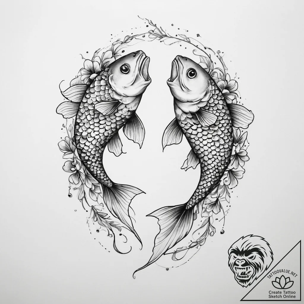 Tattoo sketch pisces fish - tattoo sketch (№1759446689_0, 02.10.2025 23:11) — tattoovalue.net