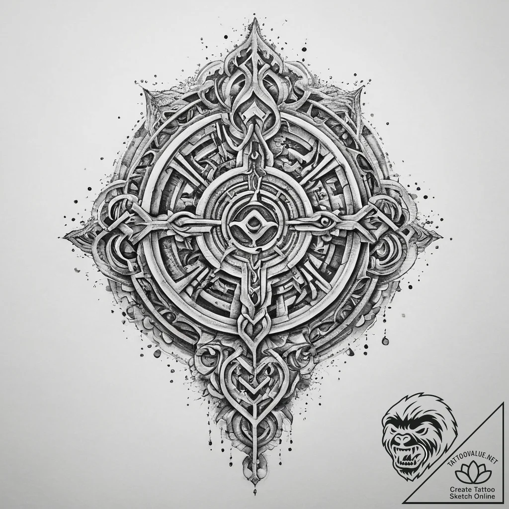 Tattoo sketch slavic labyrinth with a key, ar... - tattoo sketch (№1759447672_0, 02.10.2025 23:27) — tattoovalue.net
