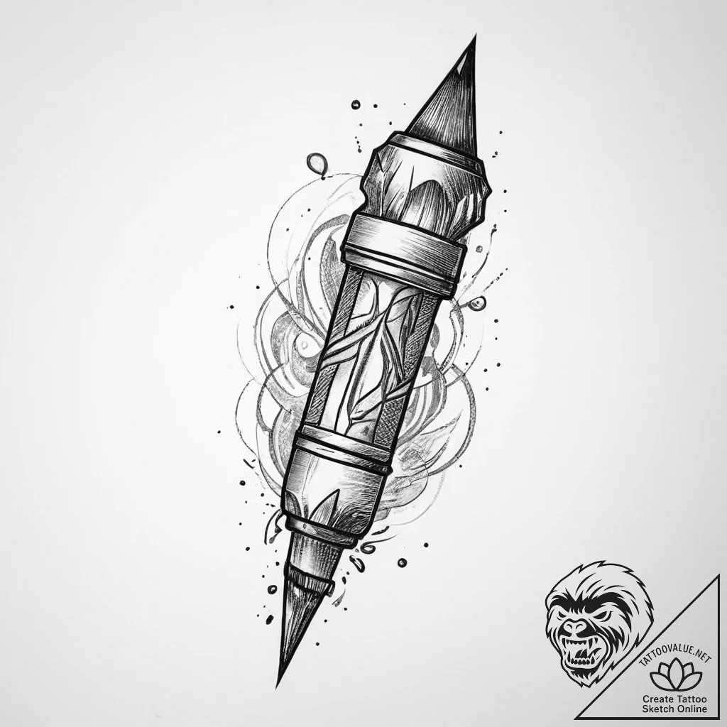 Tattoo sketch paintbrush with paint, ink illu... - tattoo sketch (№1759448262_0, 02.10.2025 23:37) — tattoovalue.net