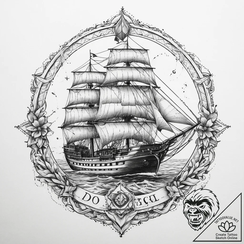 Tattoo sketch ship, artistic tattoo sketch, s... - tattoo sketch (№1759450162_0, 03.10.2025 00:09) — tattoovalue.net